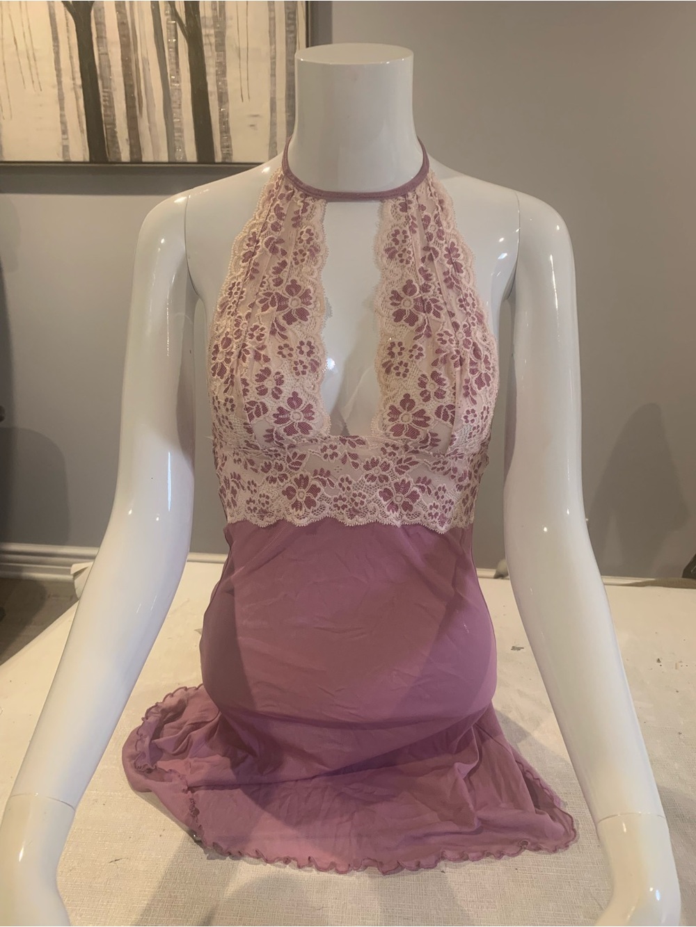 Halter Lace Chemise in Mauve Pink - Women Intimates